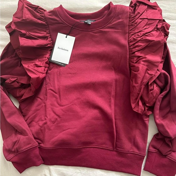 NWT En Saison Gabriela Flutter Sleeve Sweatshirt Burgundy Maroon Size S - Picture 5 of 5
